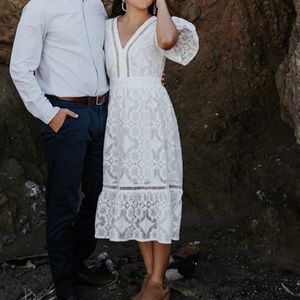 Flying Tomato White Lace Ruffle Midi Dress Size S